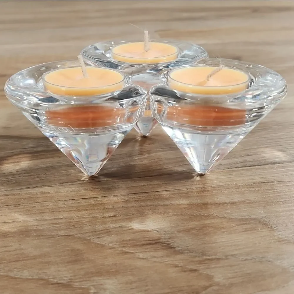 🩵Partylite Glass Diamond Tealight Trio Holder - Picture 4 of 8